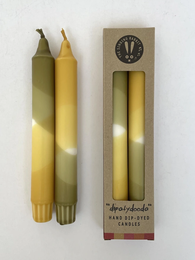 Green & Yellow Dip Dyed Dinner Candles (Set Of 2)