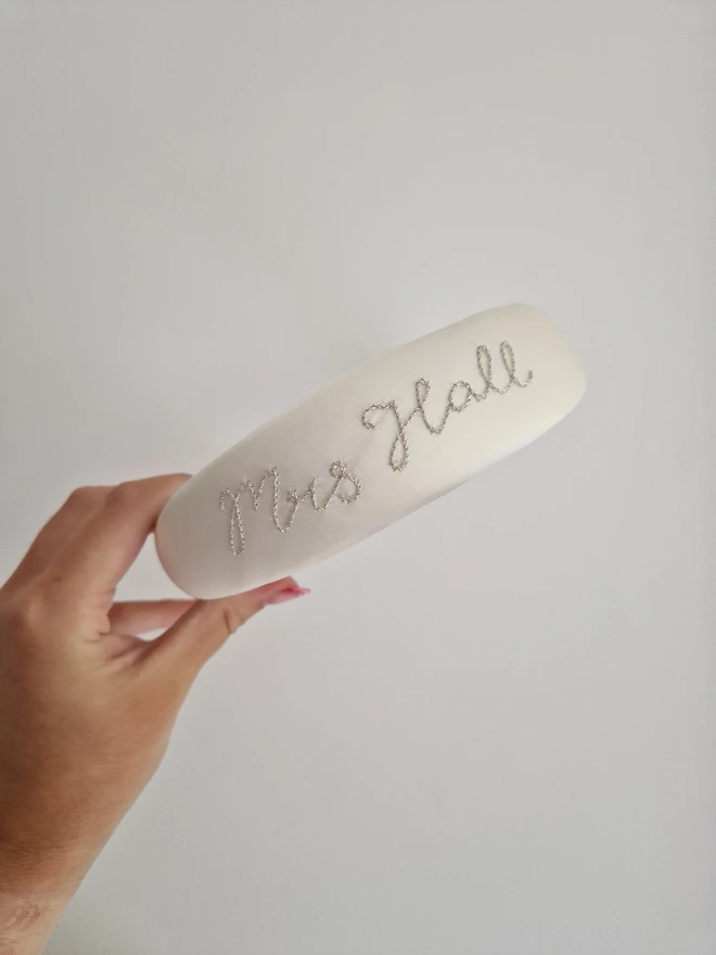 hand embroidered personalised bridal headband