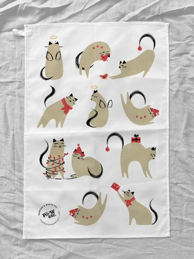 Christmas Cat Tea Towel