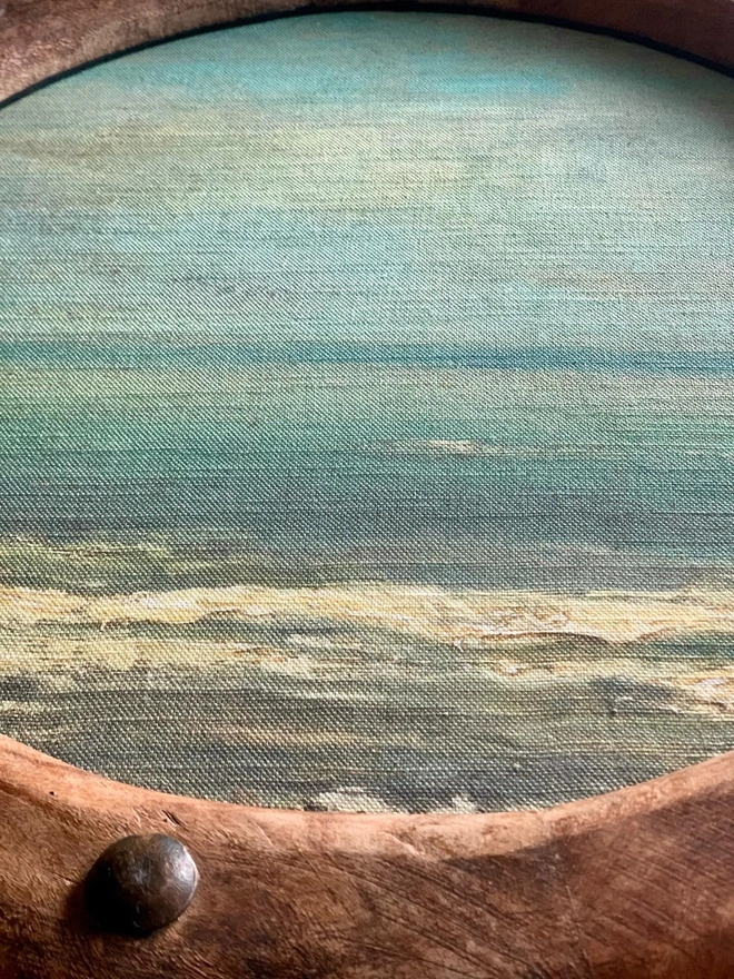 close up of sea print on linen