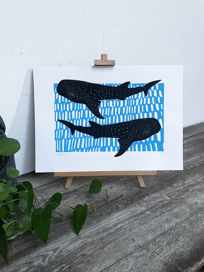 Whale Sharks (Black and Blue) – Screen Printed Poster - lifestyle shot
