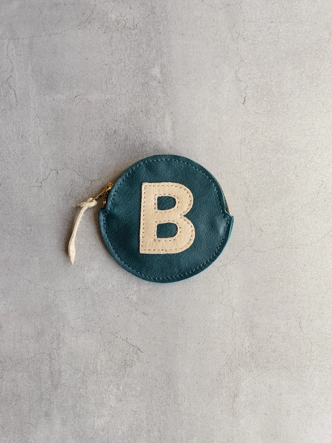 Petrol Green Leather Personalised Initial Circle Purse