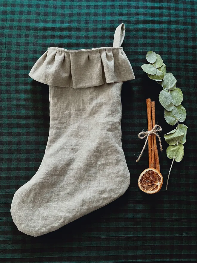 beige linen christmas stocking