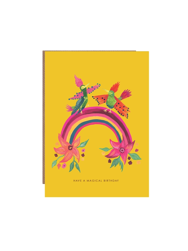 birds on rainbow card