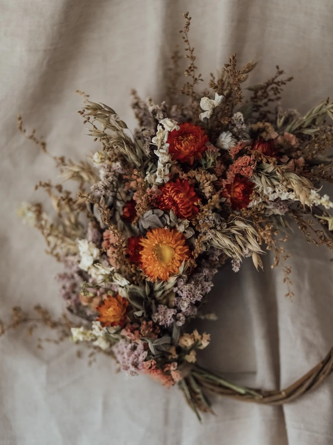 Dried Flower Wreath on a White Background