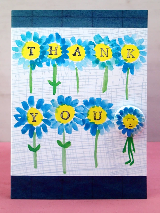 Thank you flower greeting card with pin badge