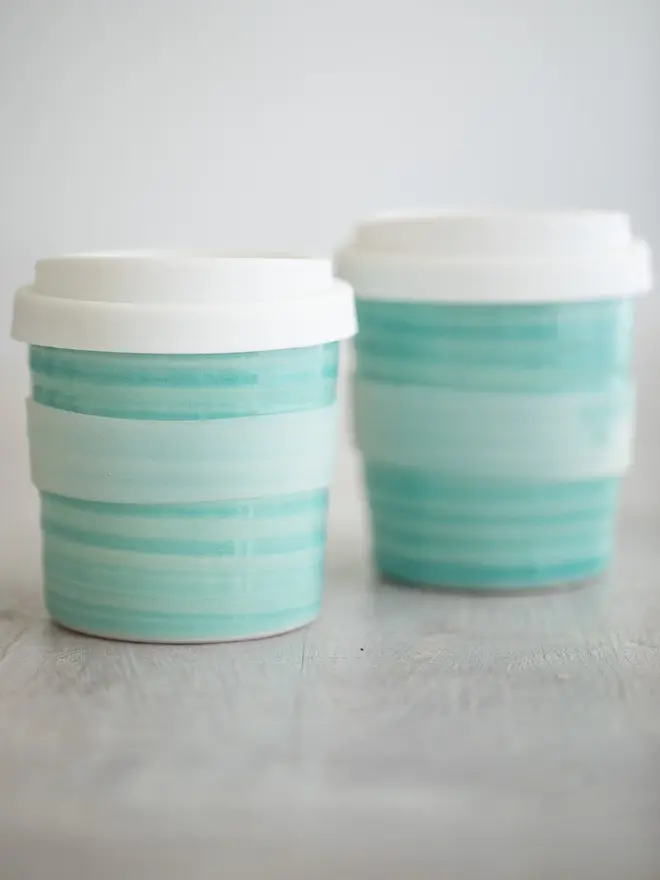 Two Sea-Green Ombre Ceramic Travel Cup with Silicon lids.