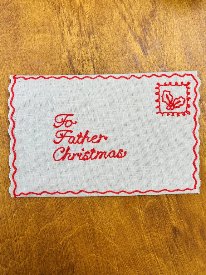 Embroidered Linen Father Christmas Letter Envelope