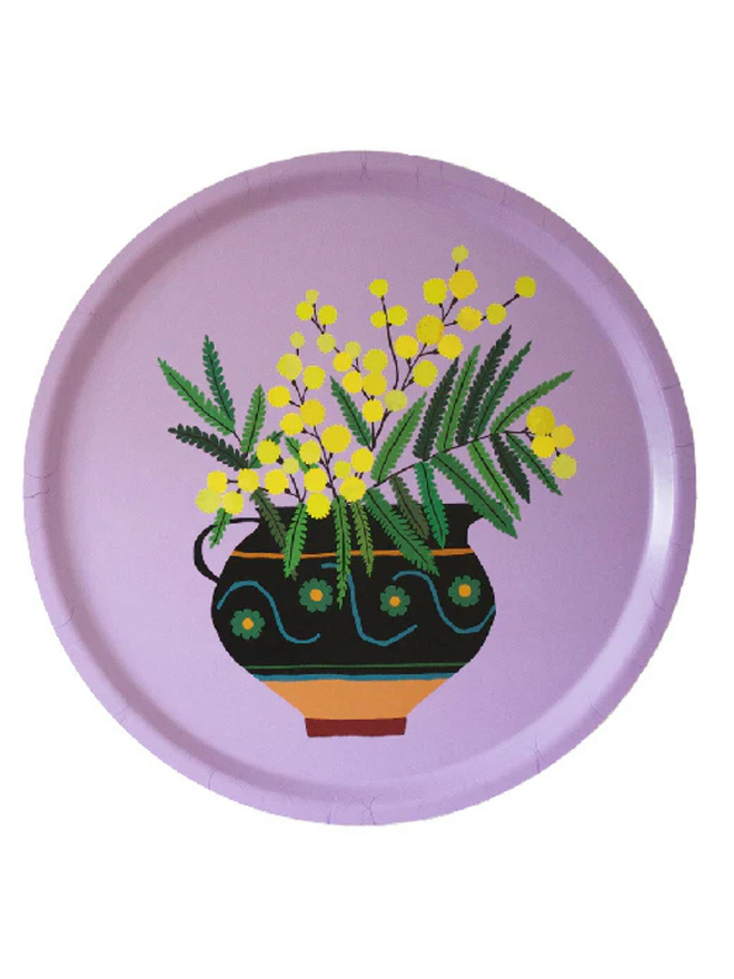 mimosa flower round tray