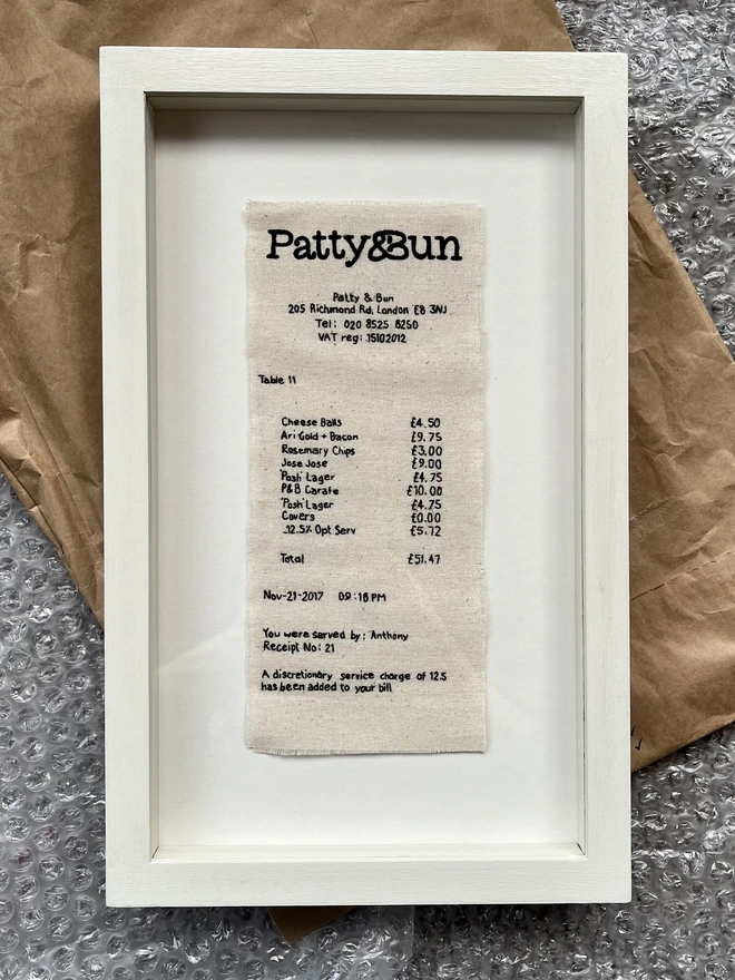 Personalised Embroidered Reciept