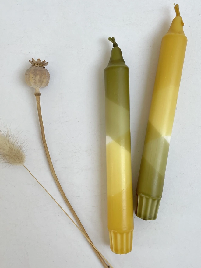 Green & Yellow Dip Dyed Dinner Candles (Set Of 2)