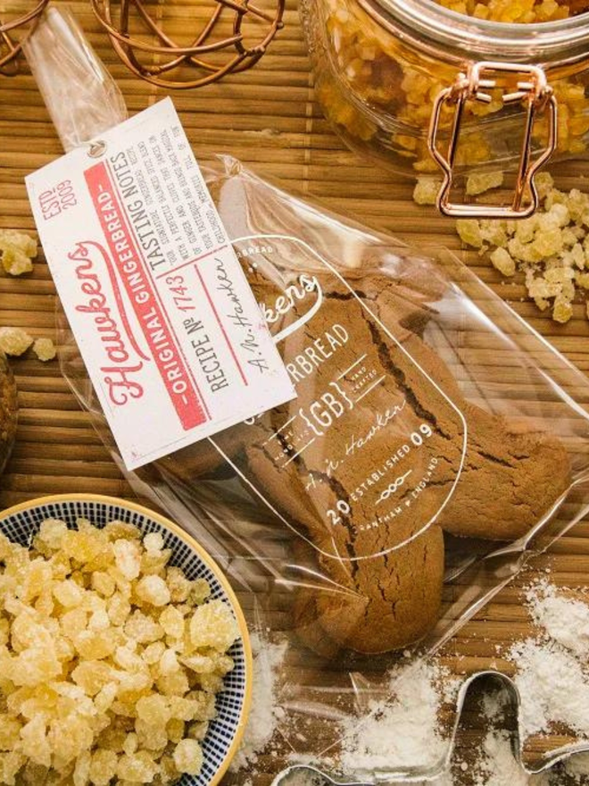 artisan gingerbread men in packaging lifestyle shot