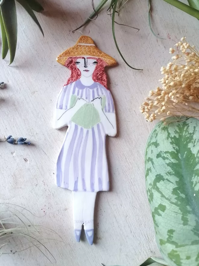 Hazel ceramic unique hand painted plant marker