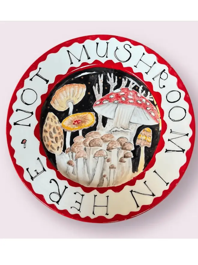 Whimsical Decorative Hand-Painted Mushroom Plate 