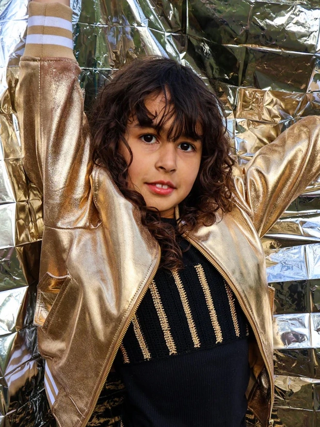 The Stardust Gold Nappa Leather Bomber Jacket