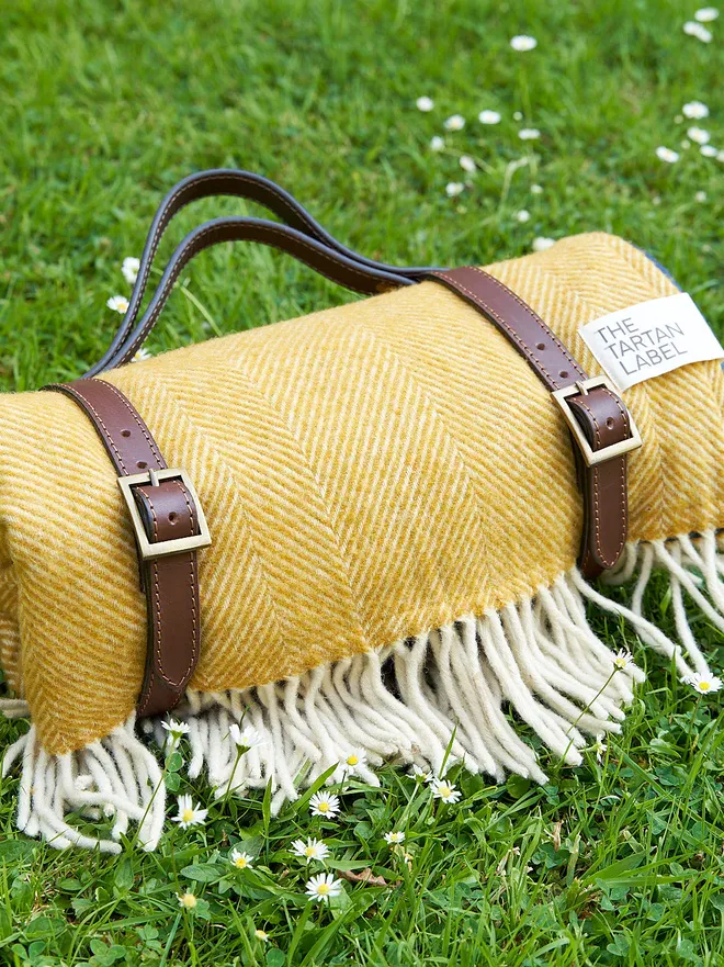 Mustard Recycled Wool Tartan Blanket, 