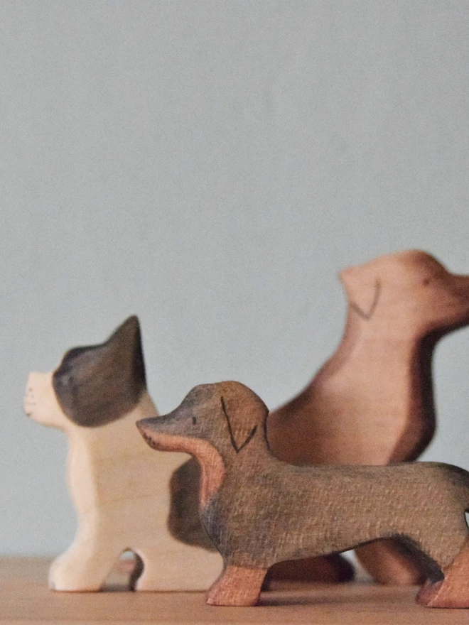  Handmade ecofriendly wooden toy figurines, dog toy figures made by hand by Eric and Albert made in Wales, UK