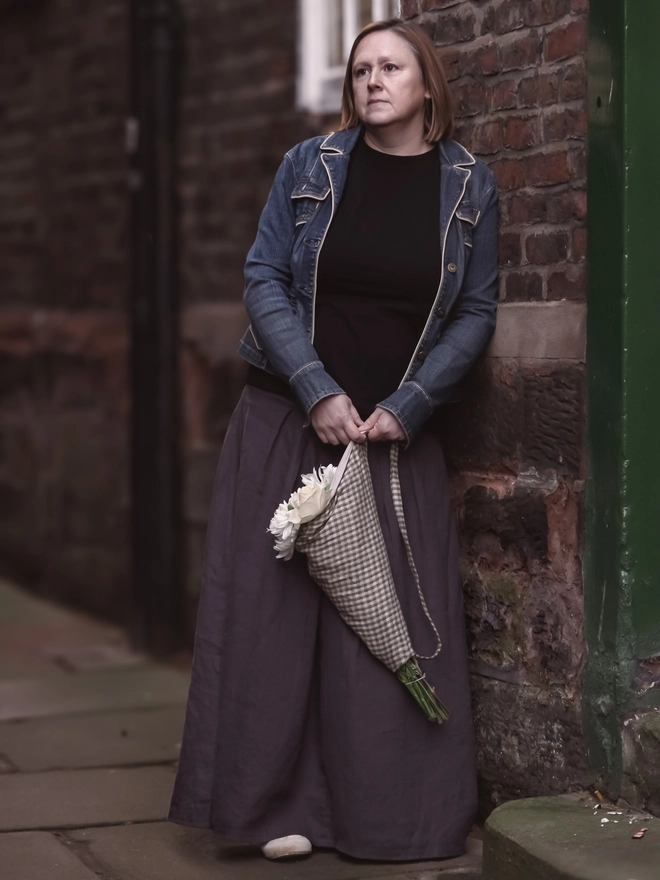 reusable linen flower bag for shopping and for gift giving