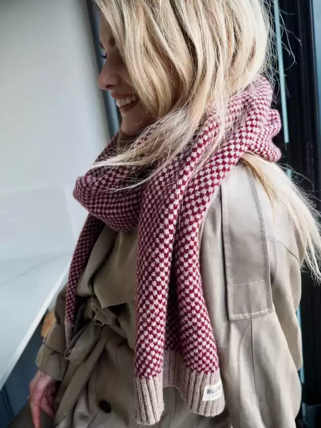 burgundy scarf of a lady 