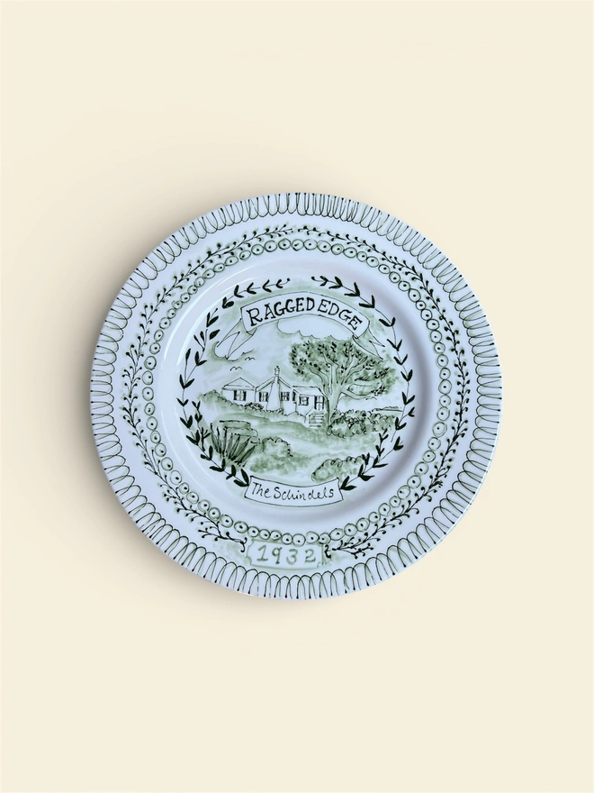 Green & White Personalised Hand-Painted House Plate 