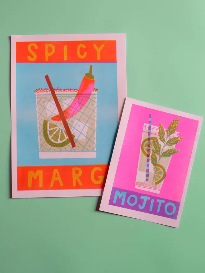 Mojito Cocktail Risograph Print