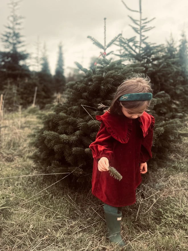 kids velvet dress big frill collar red