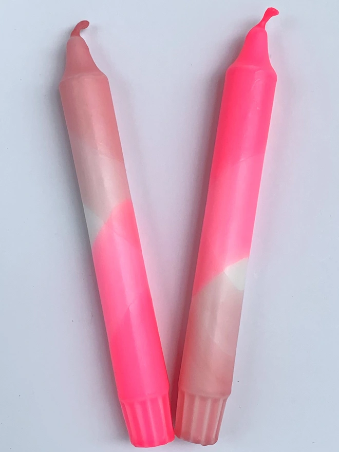 Neon Pink & Sherbert Pink Dip Dyed Dinner Candles (Set Of 2)