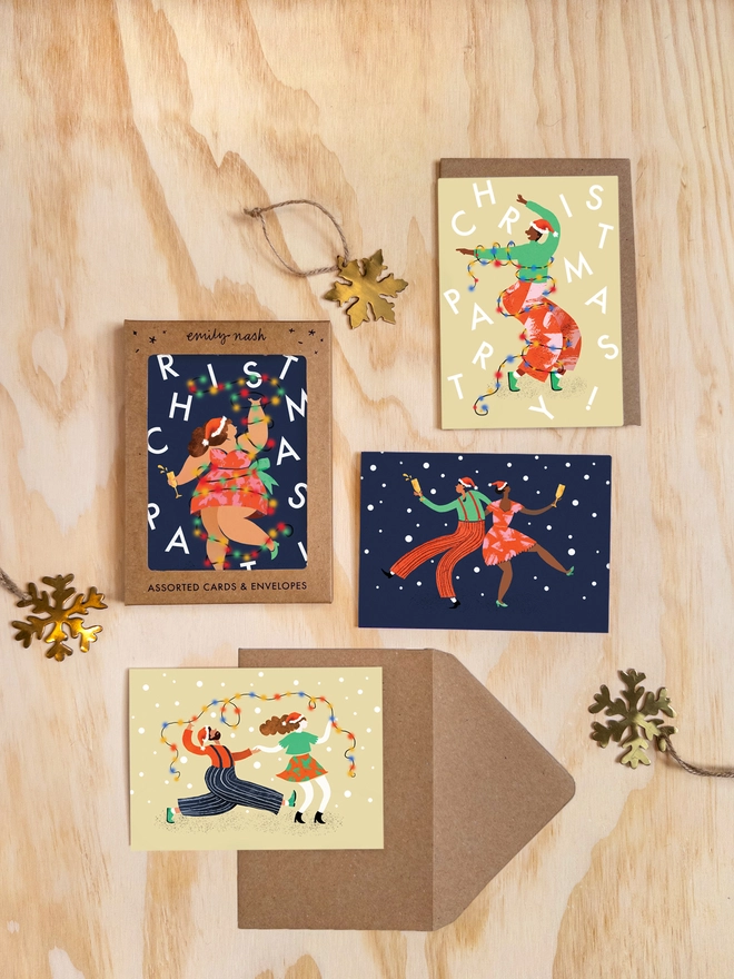 assorted multipack chirstmas greeting cards dancer party dance pack set festive
