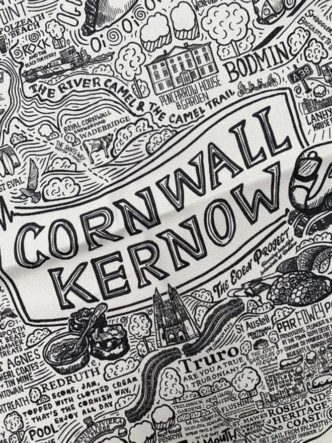 Cornwall Print Tea Towel Title