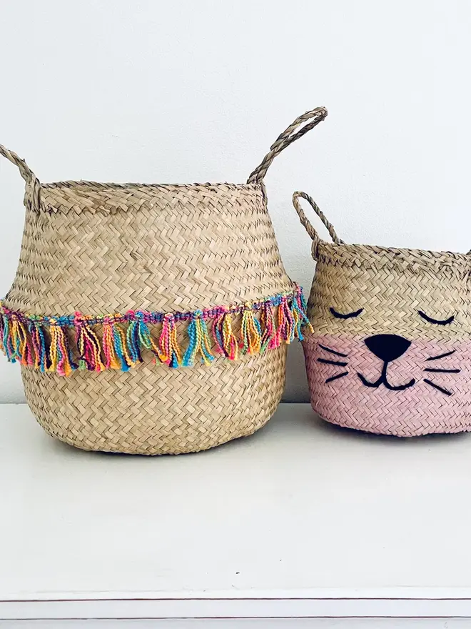 Rainbow Coloured Tassel Belly Basket