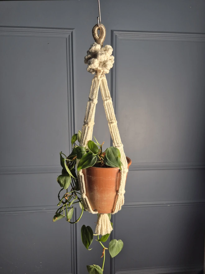 handmade macrame plant hanger DIY kit, cotton rope plant holder for home decor, ideal for easy hanging indoor plants, make it yourself luxury and unique macrame plant  holder, perfect for beginners and confident macrame makers and craft lovers.