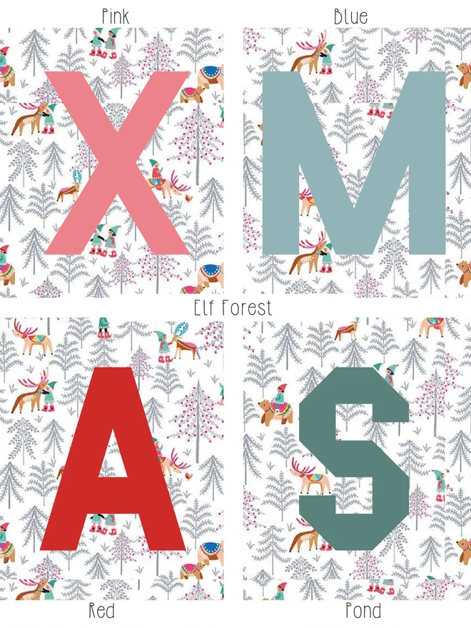 Cooper and Fred Quilted Personalised Christmas Stocking in Elf Forest Print Letter Choices