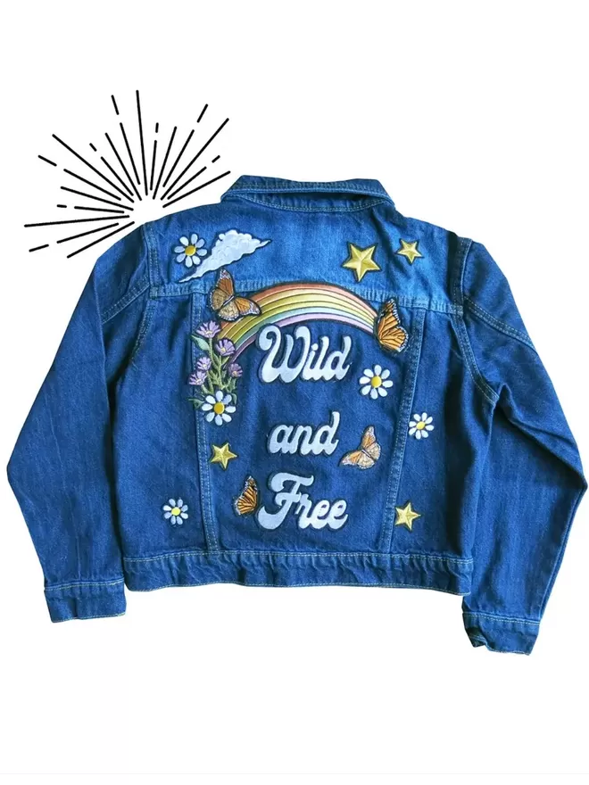 Wild and Free Denim and Bone jacket with embroidery on the back.