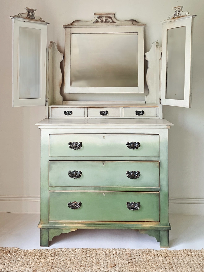 Handpainted Ombre Dressing Table with Mirror in Green Chalk Paint by Chloe Kempster