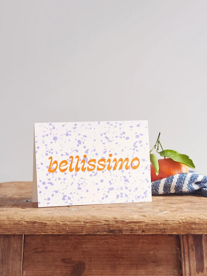 splatter greeting card with hot foil bellissimo 