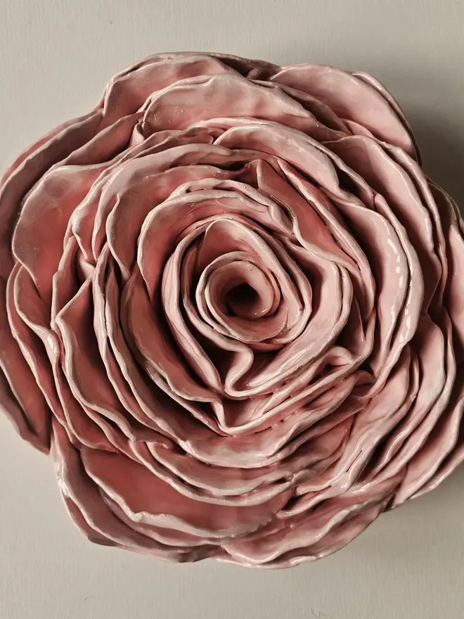 peach ceramic rose flower pottery wall decor 3d sculpture floral art 