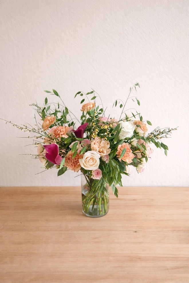 Garden inspired Mothers Day bouquet in vase. Designed and created by Peony Belles 