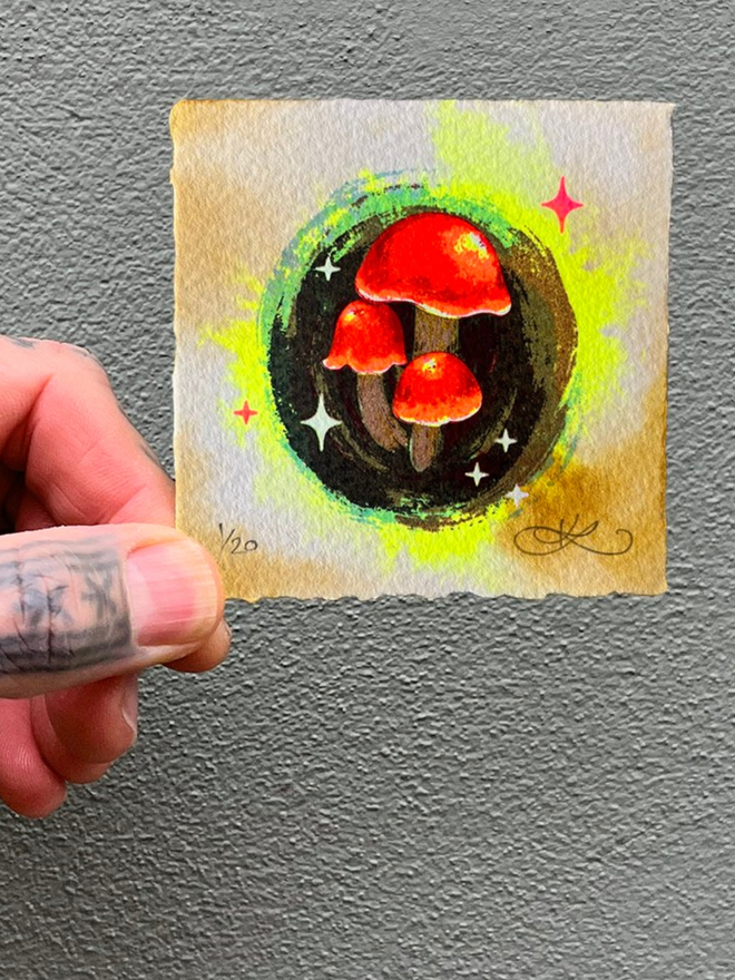 'Hortiboletus Rubellus' Miniature Screenprint & Watercolour