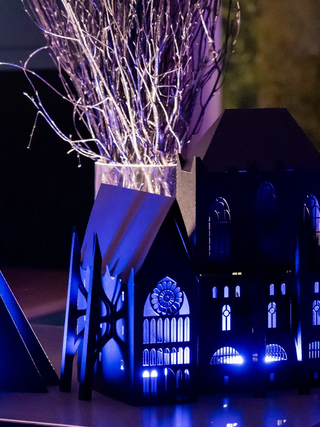 halloween gothic house at night