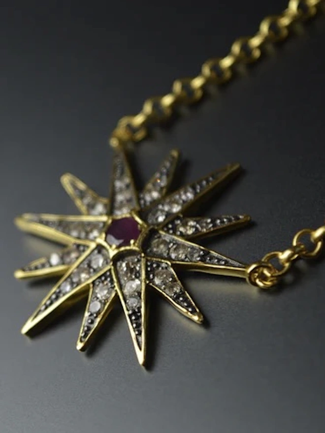 Ophelia Necklace - Diamond and Ruby Star