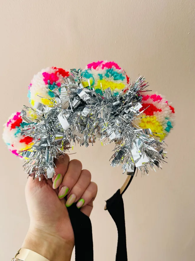 Pom Pom headband tinsel headband pink headband Pom Pom festival headband party headband gold tinsel headband LGBTQ headband lgbtq festival pride
