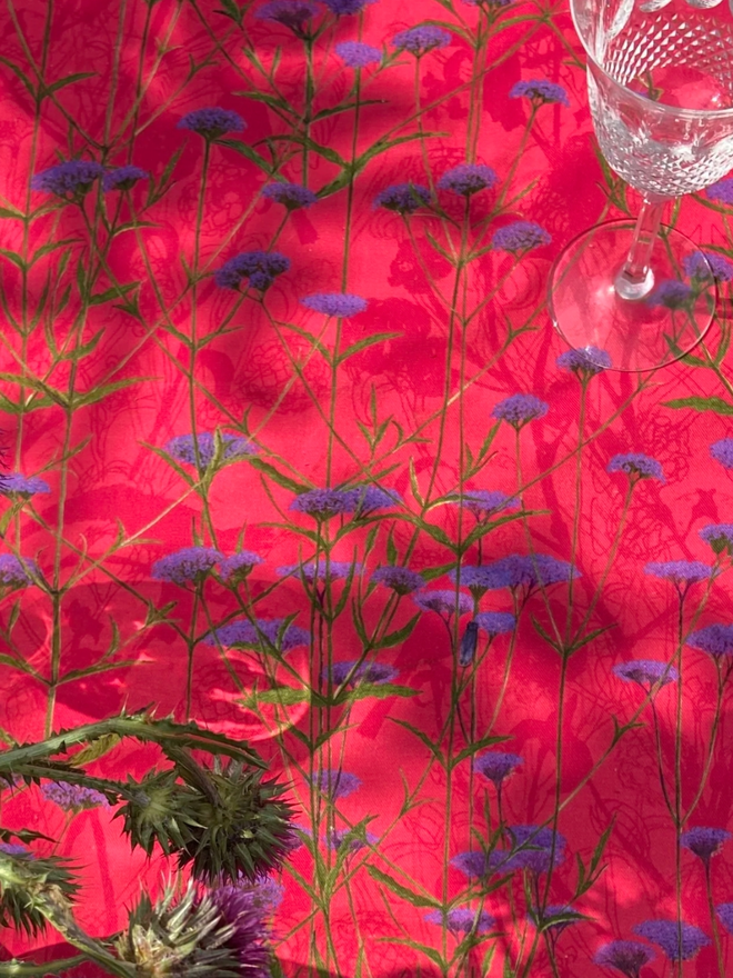 Pink Verbena Tablecloth. A vibrant pink tablecloth.