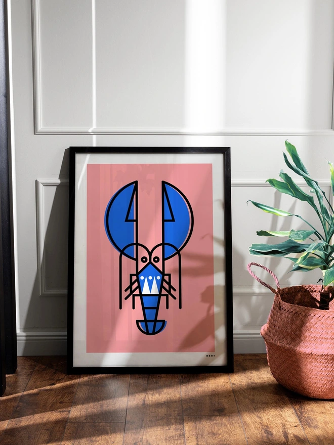 Lobster on Pink in frame by British artist Bert Fowler 