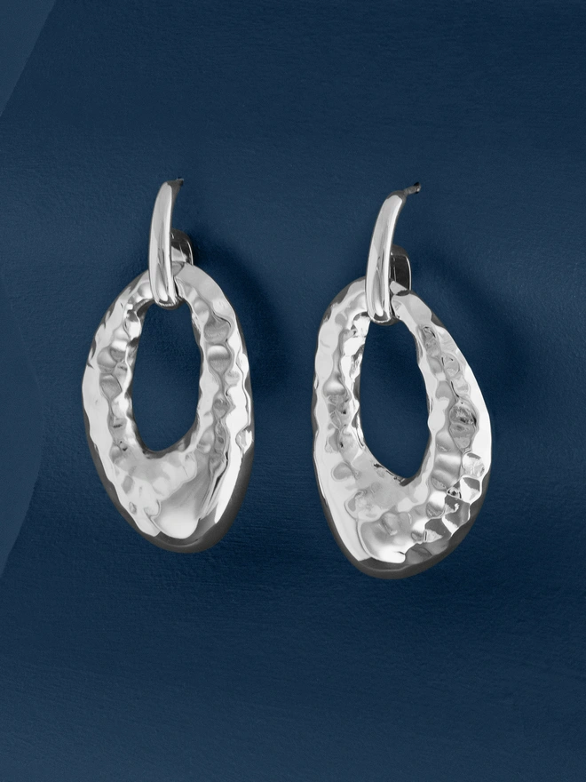 Loel Silver Hammered Oval Drop Earrings