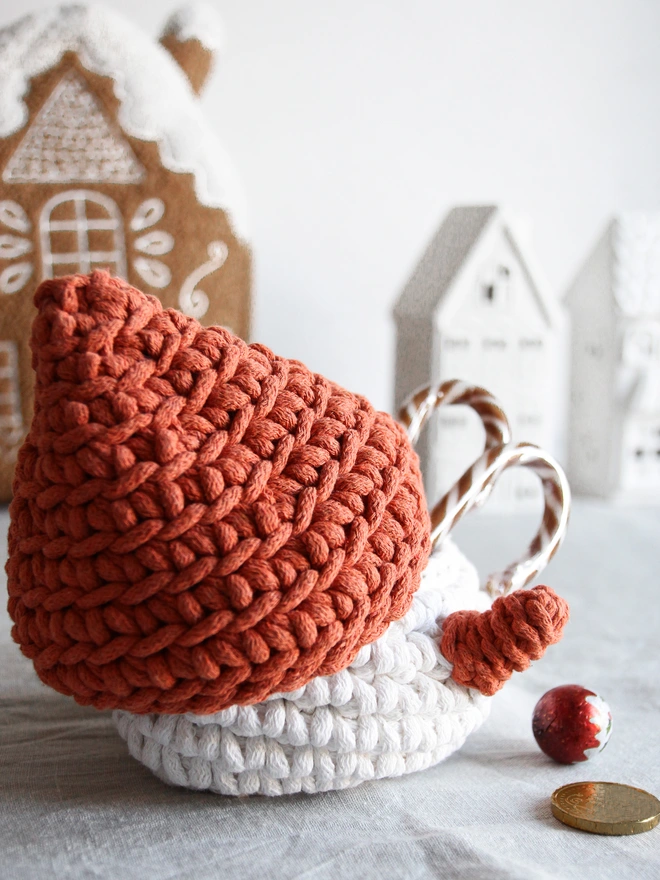 crochet snowman basket orange