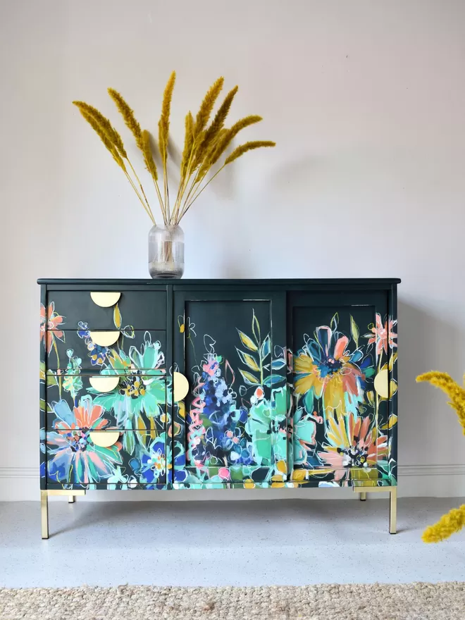 Bespoke floral sideboard commission by Chloe Kempster