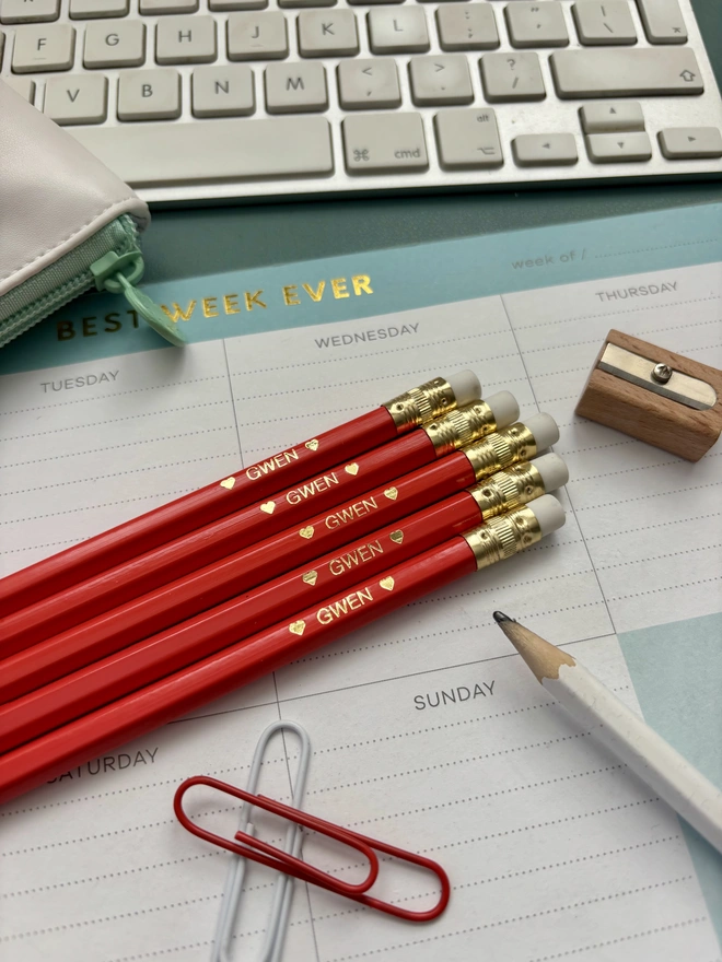 Personalised Red HB Pencil Set