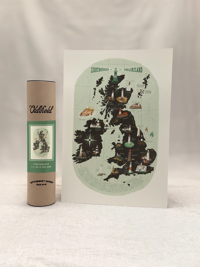 Lighthouses of the United Kingdom Print with tube packaging