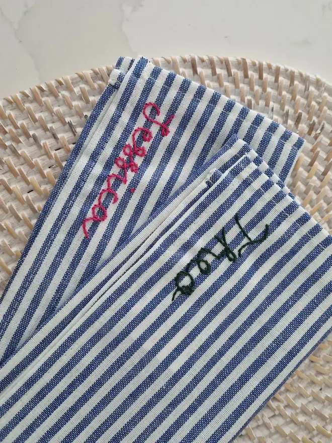 Personalised Hand Embroidered Name Napkins 