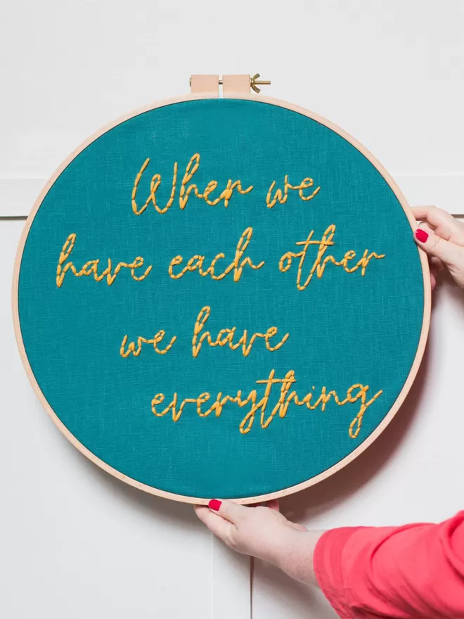 Positive affirmation embroidery hoop